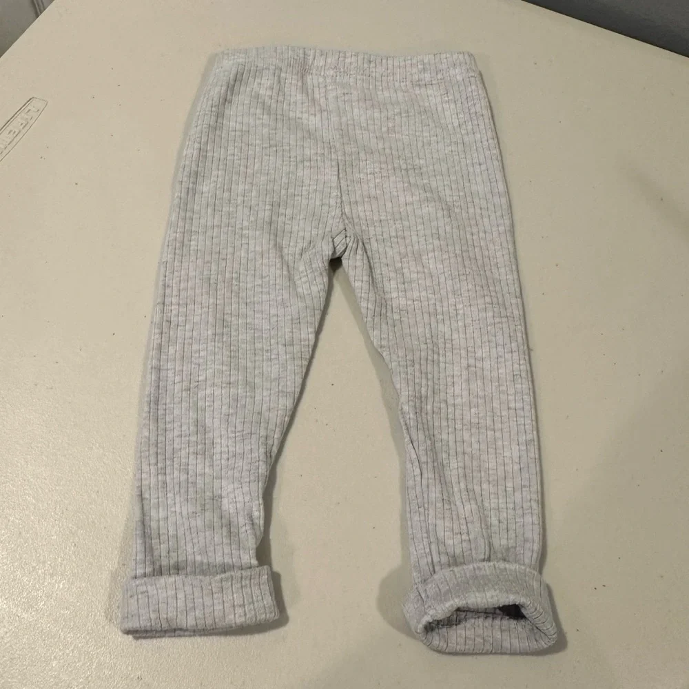 12M Laura Ashley Baby Floral Thermal Long Sleeve Top with Grey Ribbed Leggings